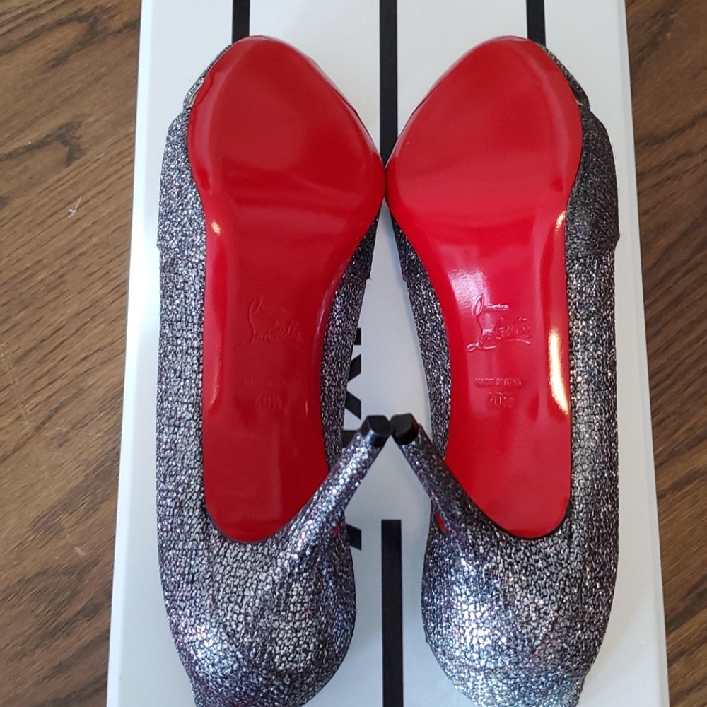 Christian Louboutin Glitter Criss-Cross Peep Toe Stiletto Shoes - Picture 4 of 8